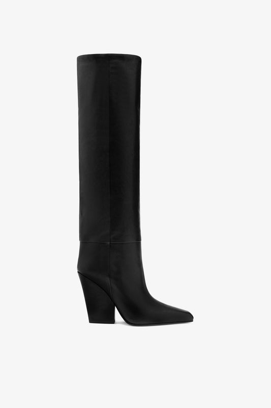 Black texture-effect leather boots