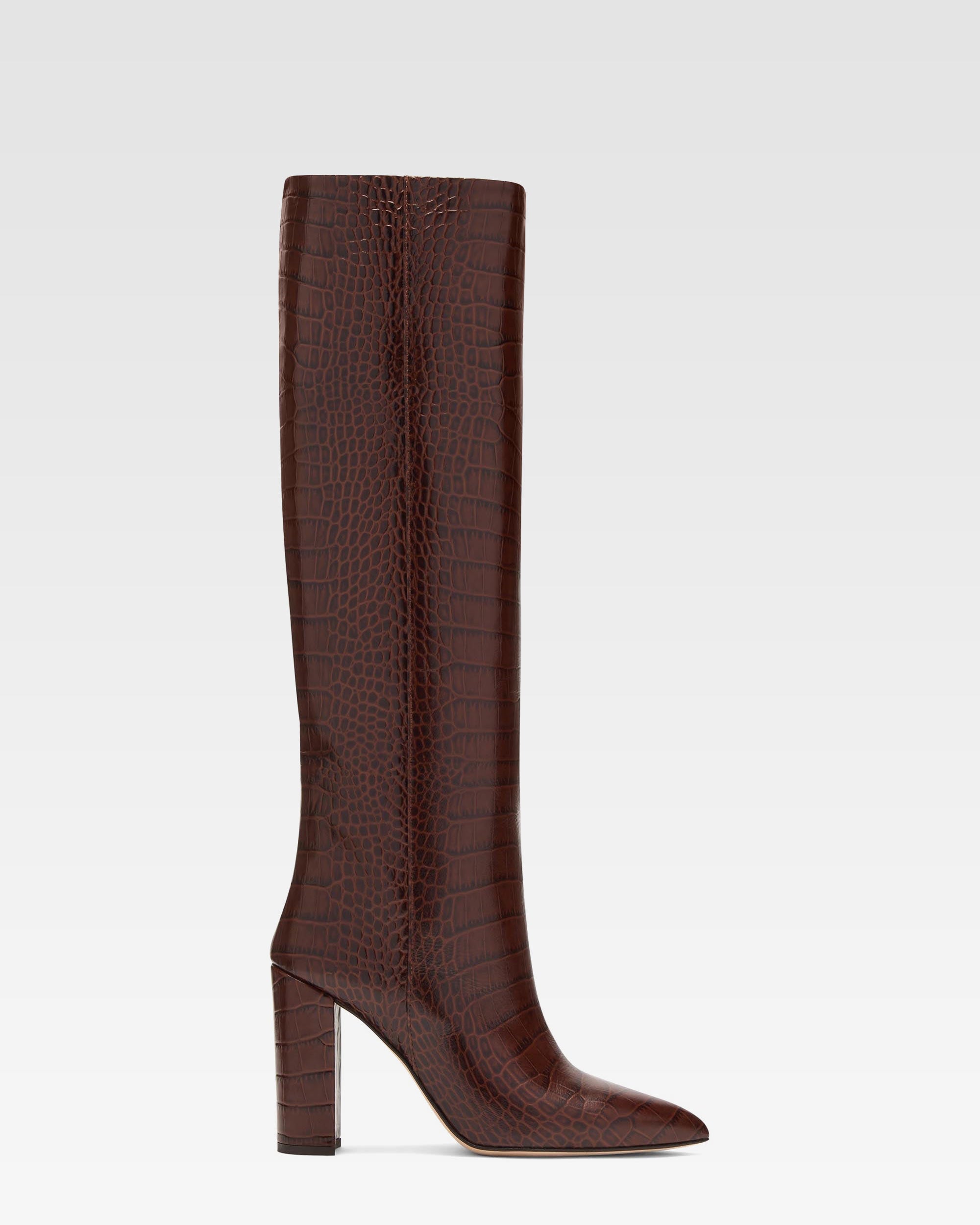 Chocolate brown croc-effect leather boots - Paris Texas