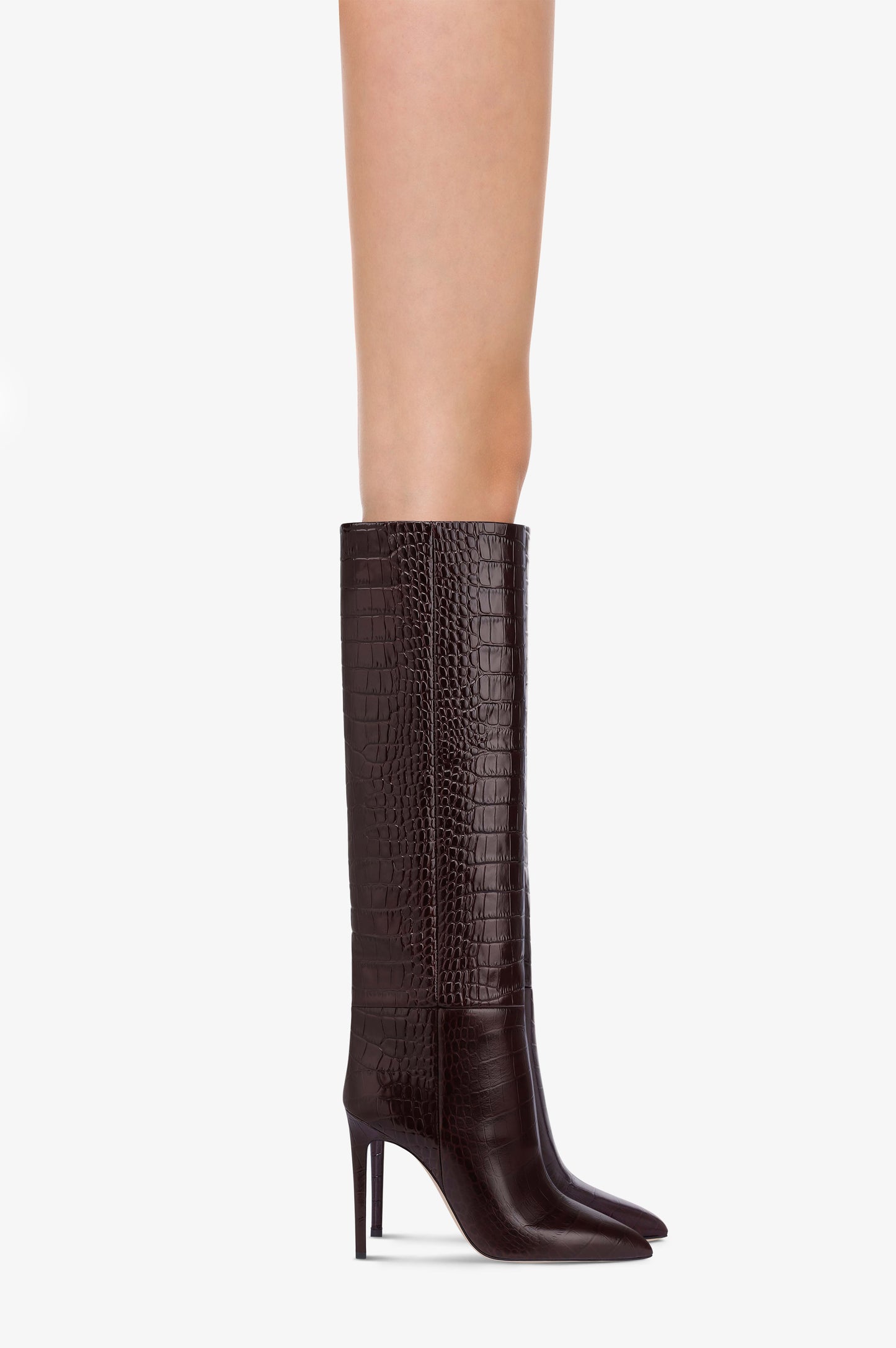 Bottes en cuir croco rouge sombre