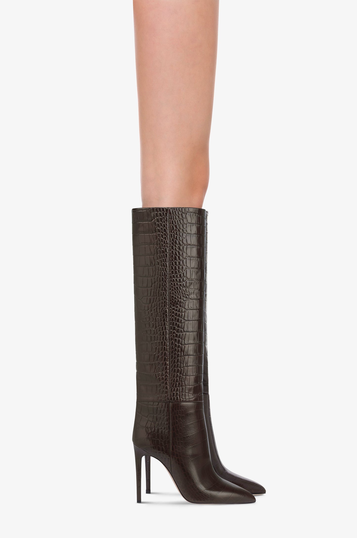 Botas de piel color ebano con estampado de cocodrilo