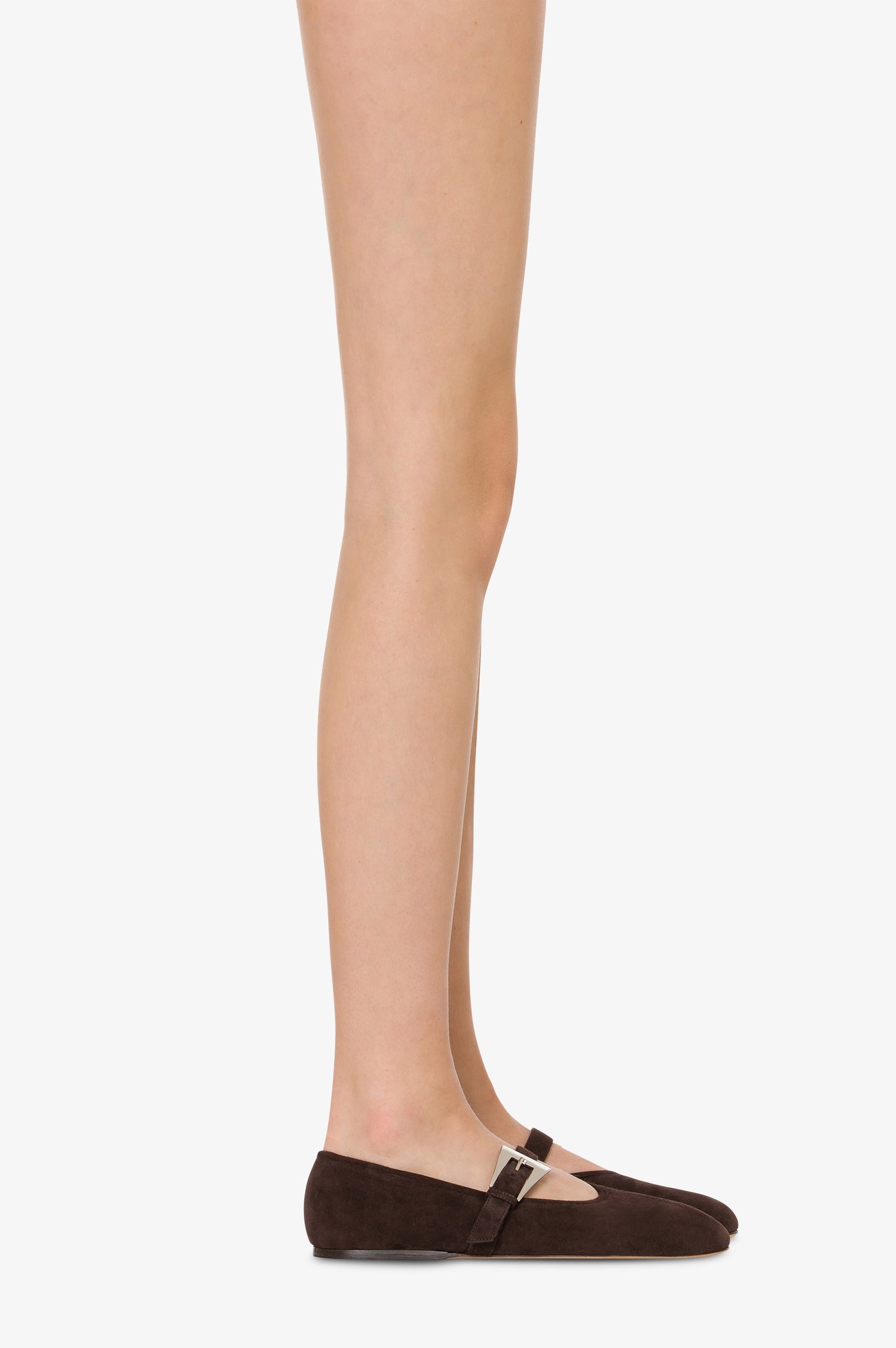 Ballerinas aus ebenholzfarbenem Veloursleder