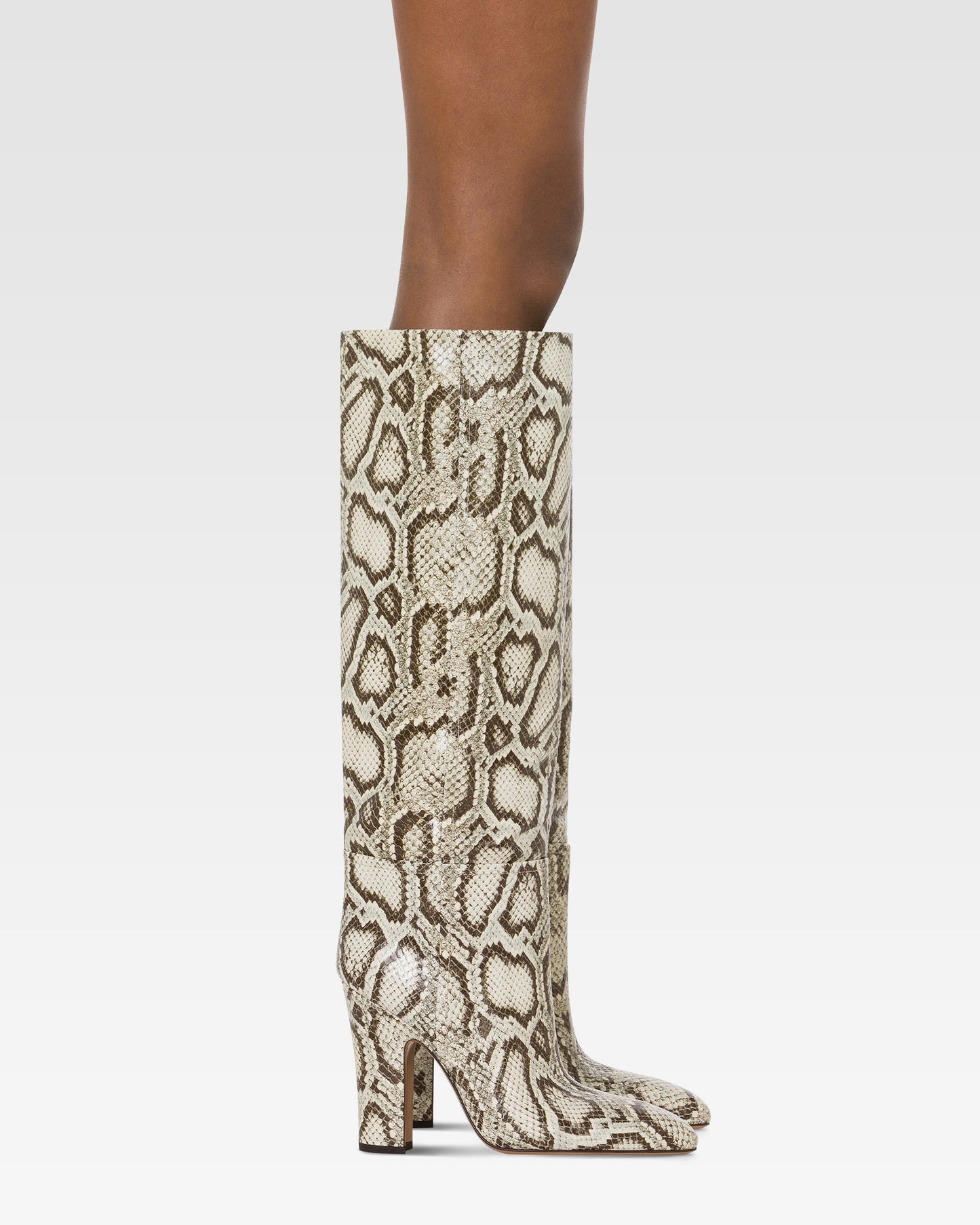 Naturfarbene Stiefel aus Leder mit Phyton-Print