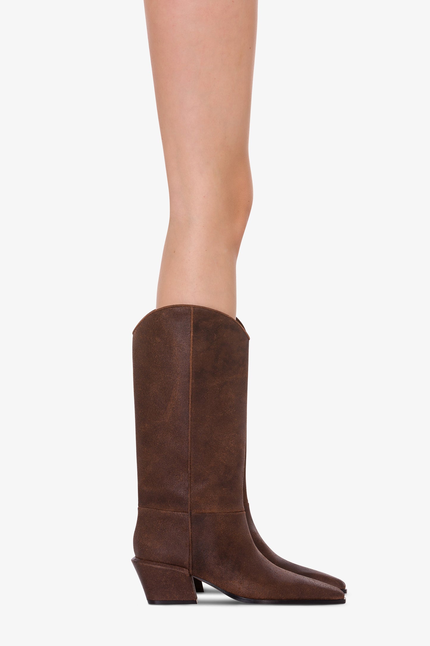 Bottes en cuir de veau effet vintage noir