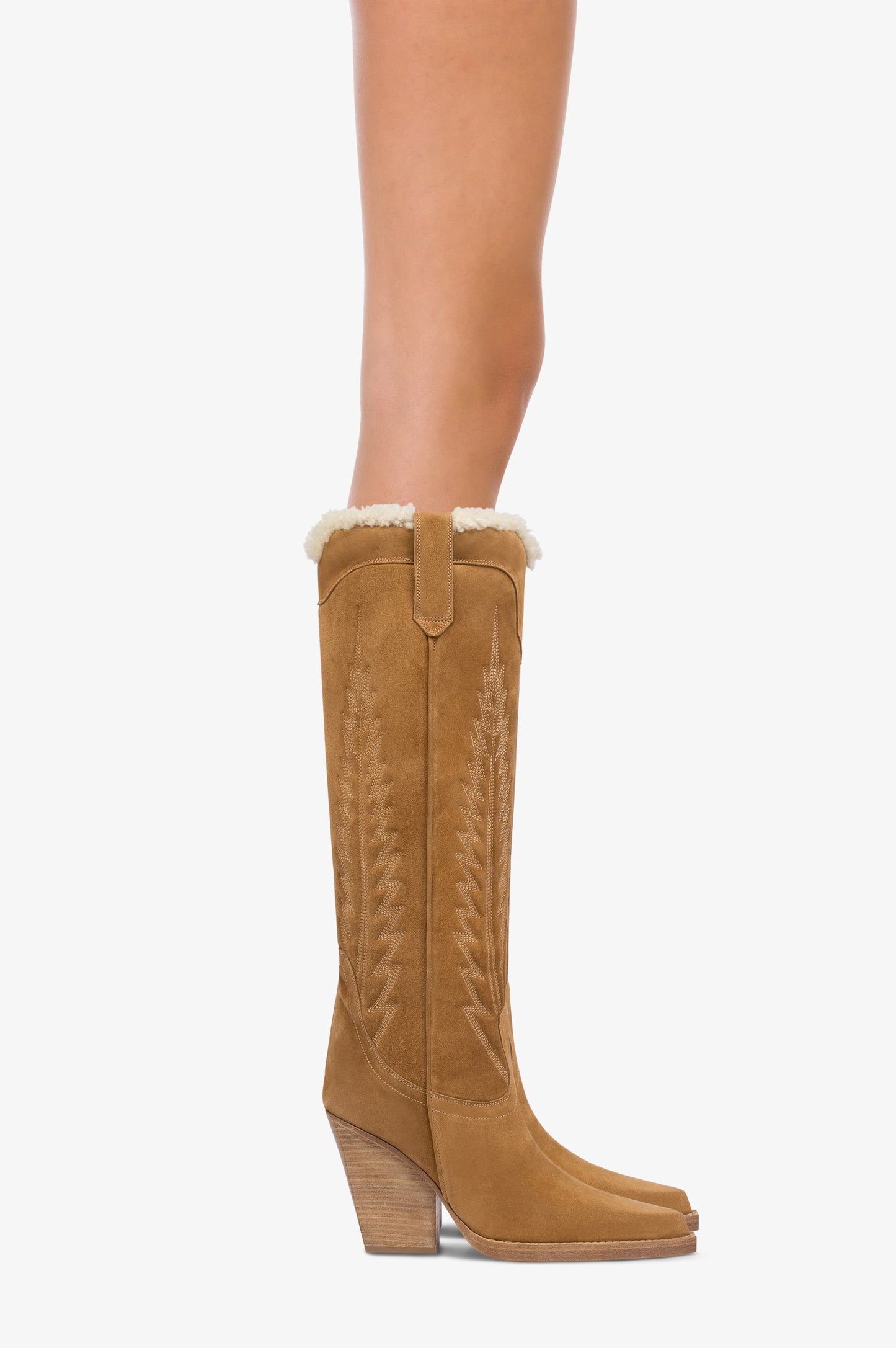 Texan boots in beige calf suede leather.