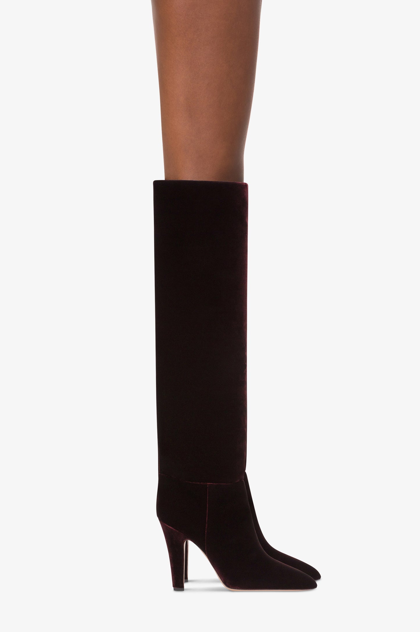 Boots in pinot noir velvet.