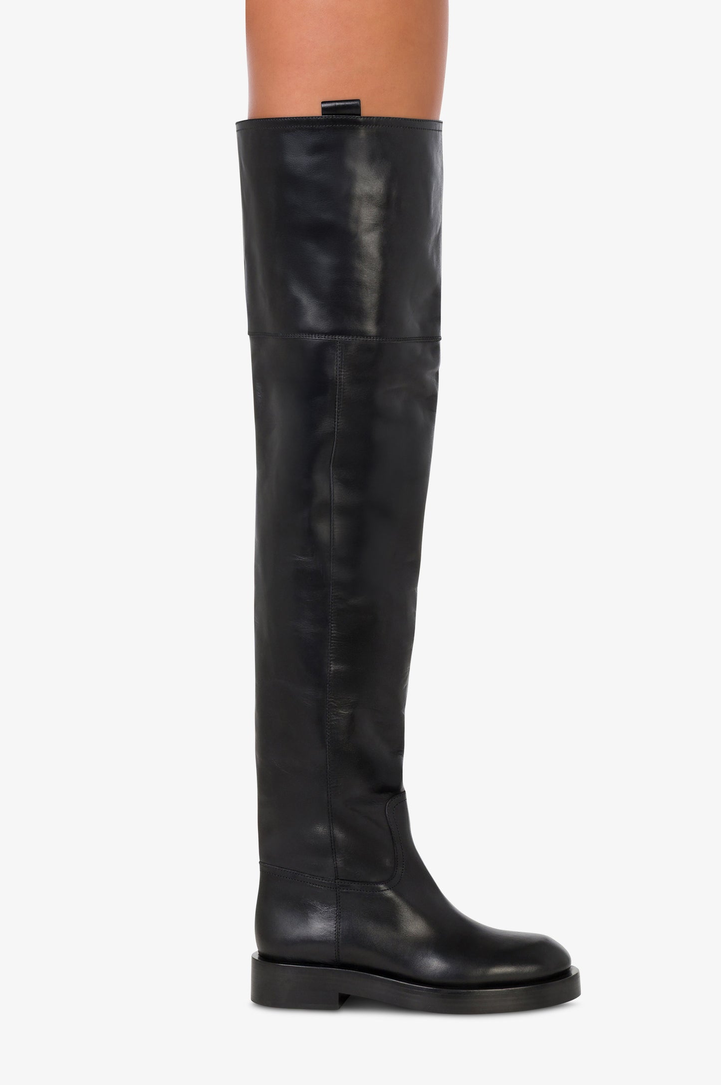 Over-the-knee boots in black calf leather.
