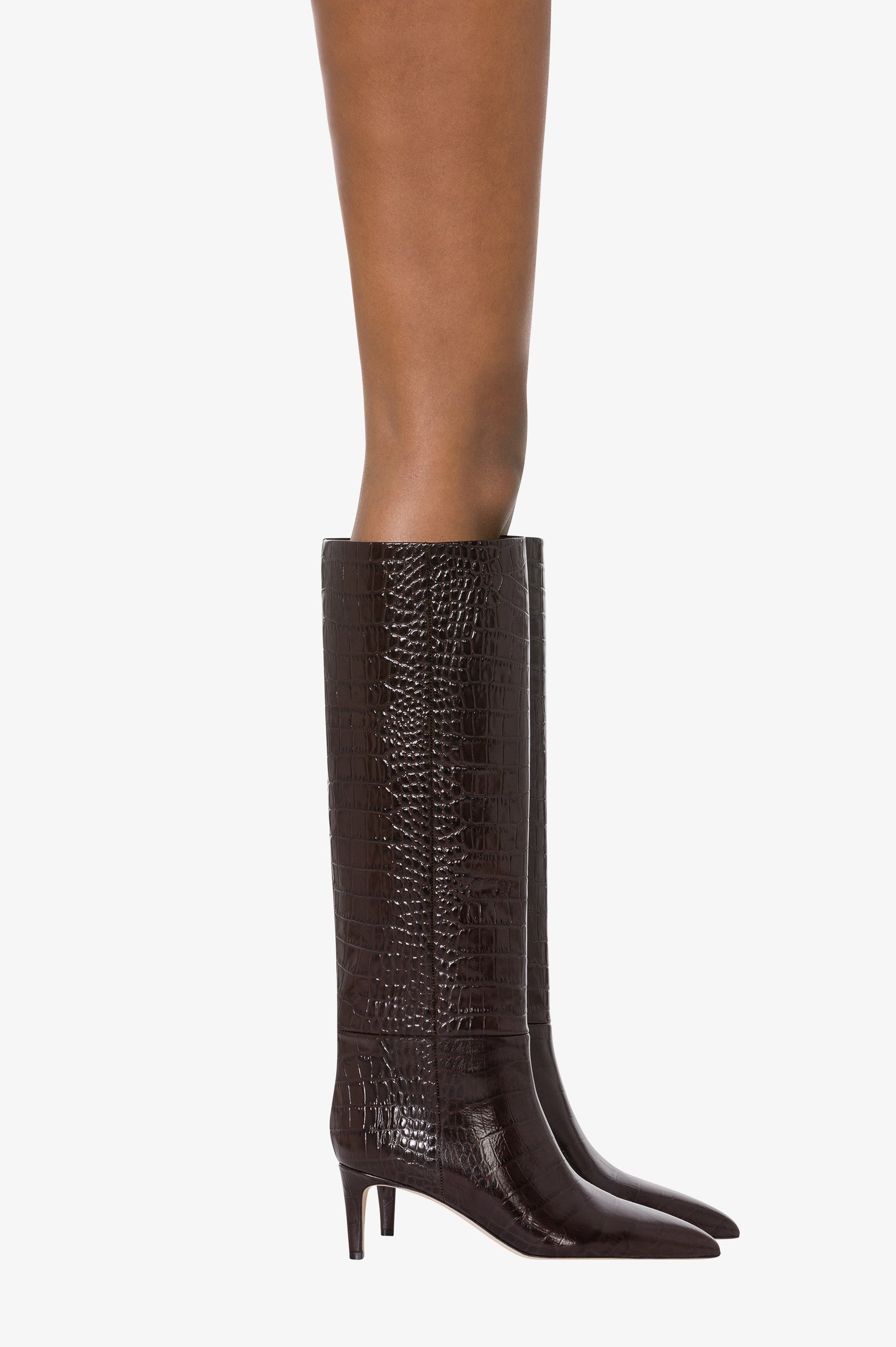 Botas de piel color ebano con estampado de cocodrilo