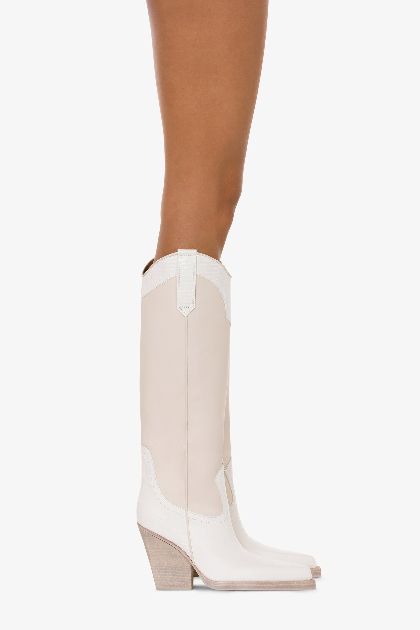 Bottes en cuir imprime lezard et cuir blanc