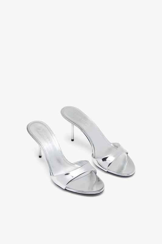Silver mirrored leather mule - Front