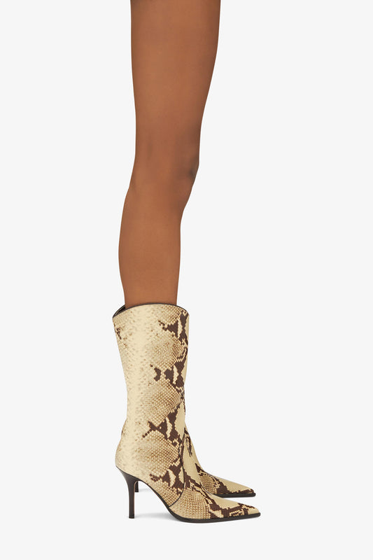 Python-effect pale yellow leather boot - Product worn