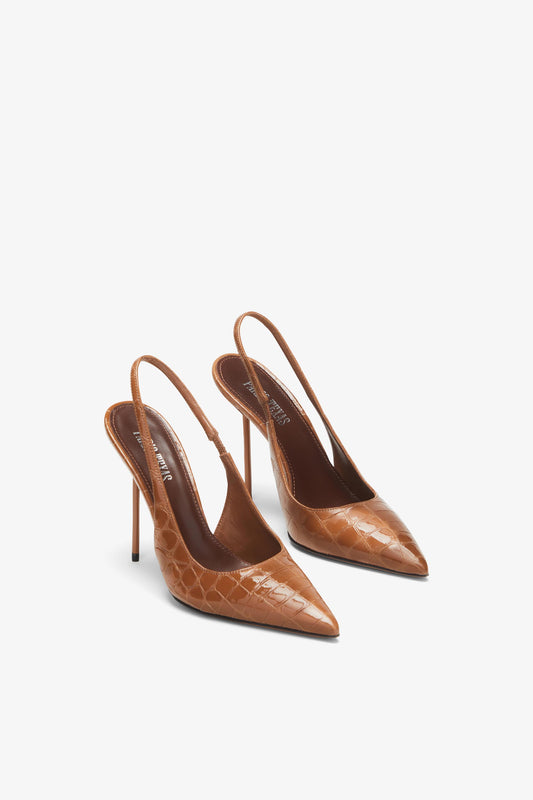 Tan embossed leather slingback - Front