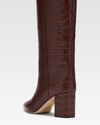 Bottes `a talon 70 en cuir effet croco marron chocolat