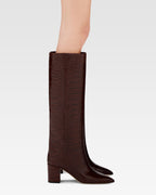 Bottes `a talon 70 en cuir effet croco marron chocolat