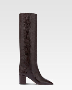 Bottes en cuir croco noir
