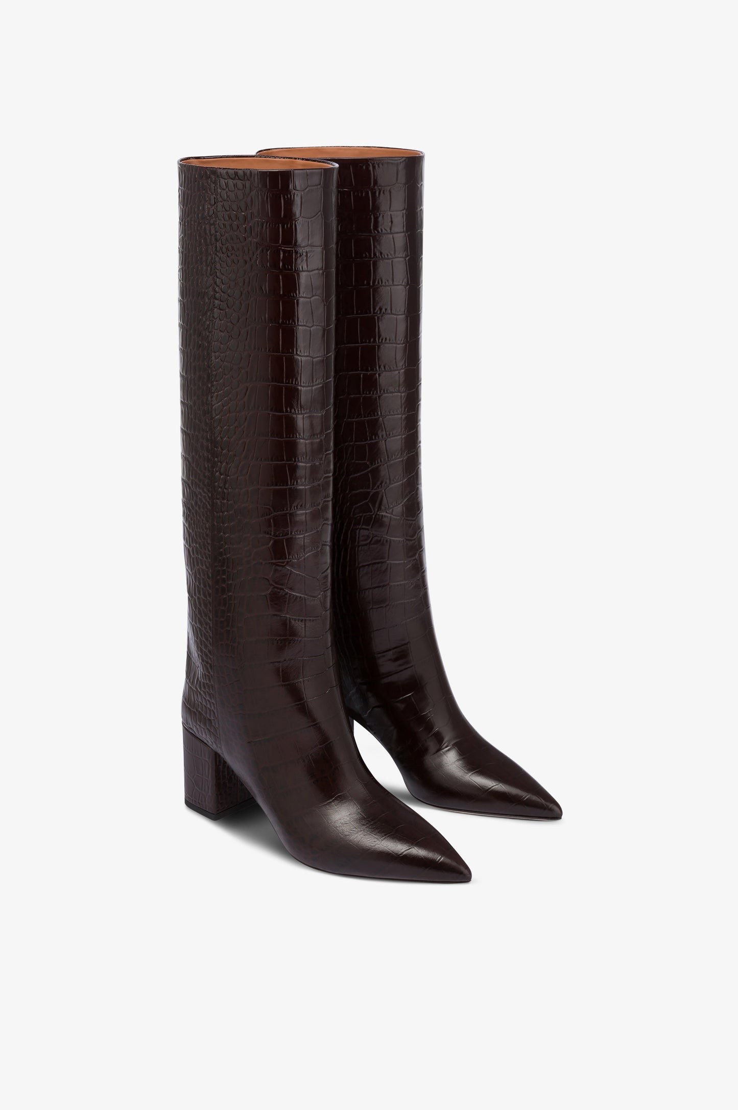 Stivali in pelle stampa coccodrillo color ebano