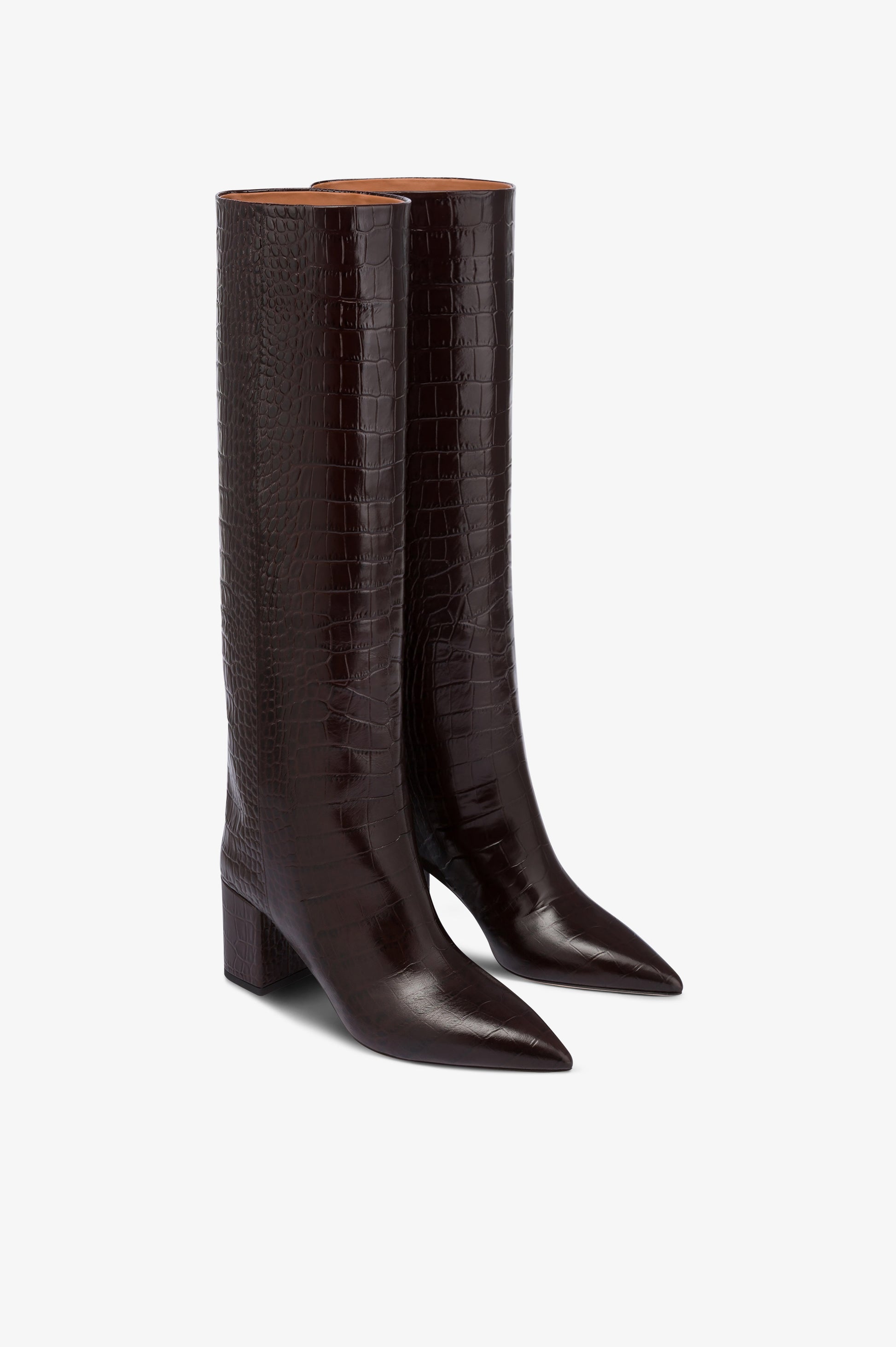 Stivali in pelle stampa coccodrillo color ebano