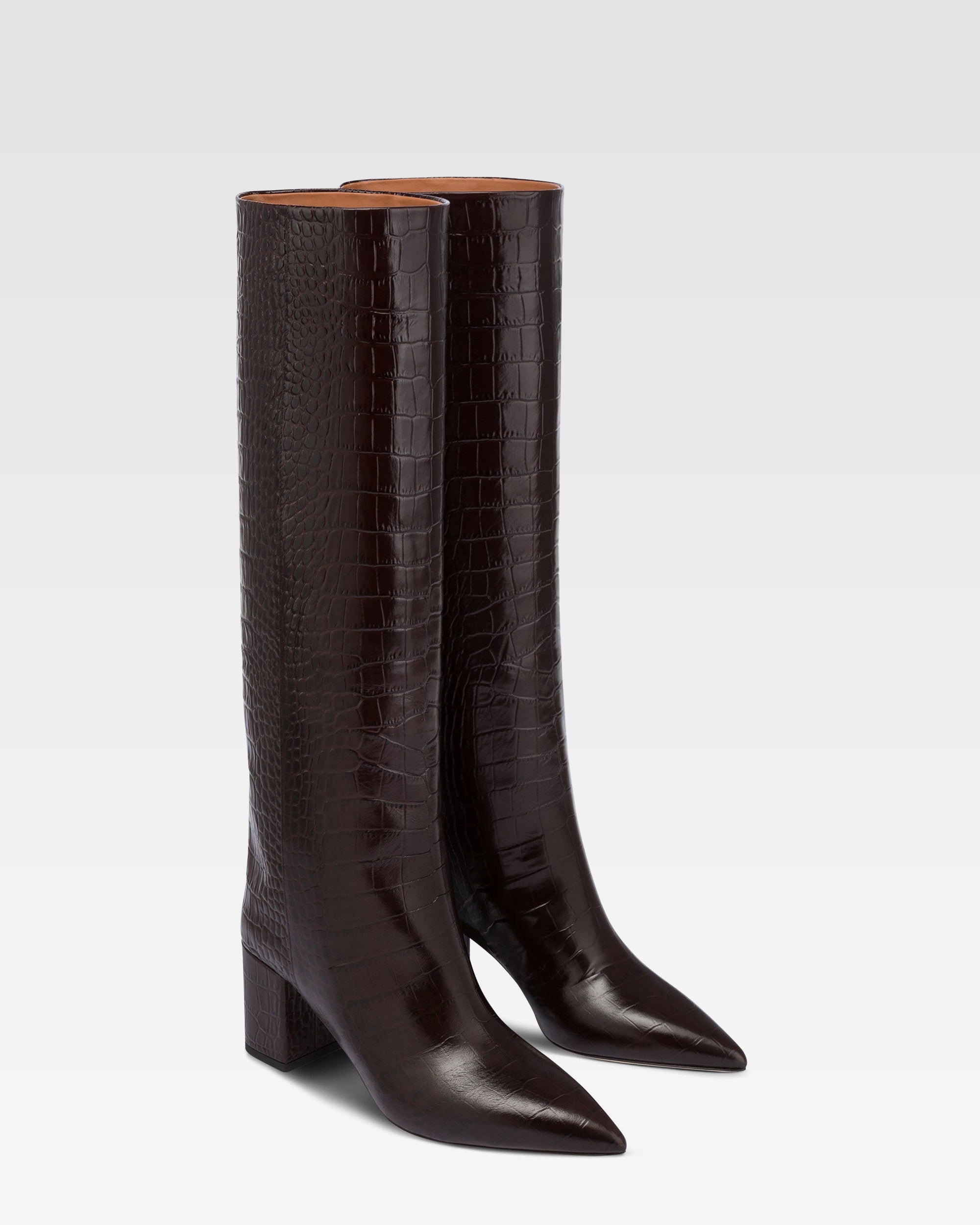Bottes en cuir croco noir