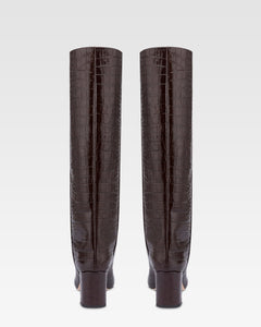 Bottes en cuir croco noir