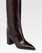 Bottes en cuir croco noir