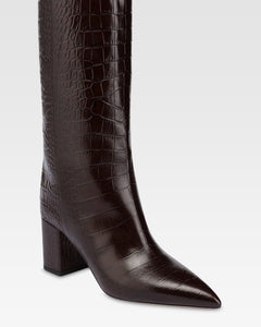 Bottes en cuir croco noir