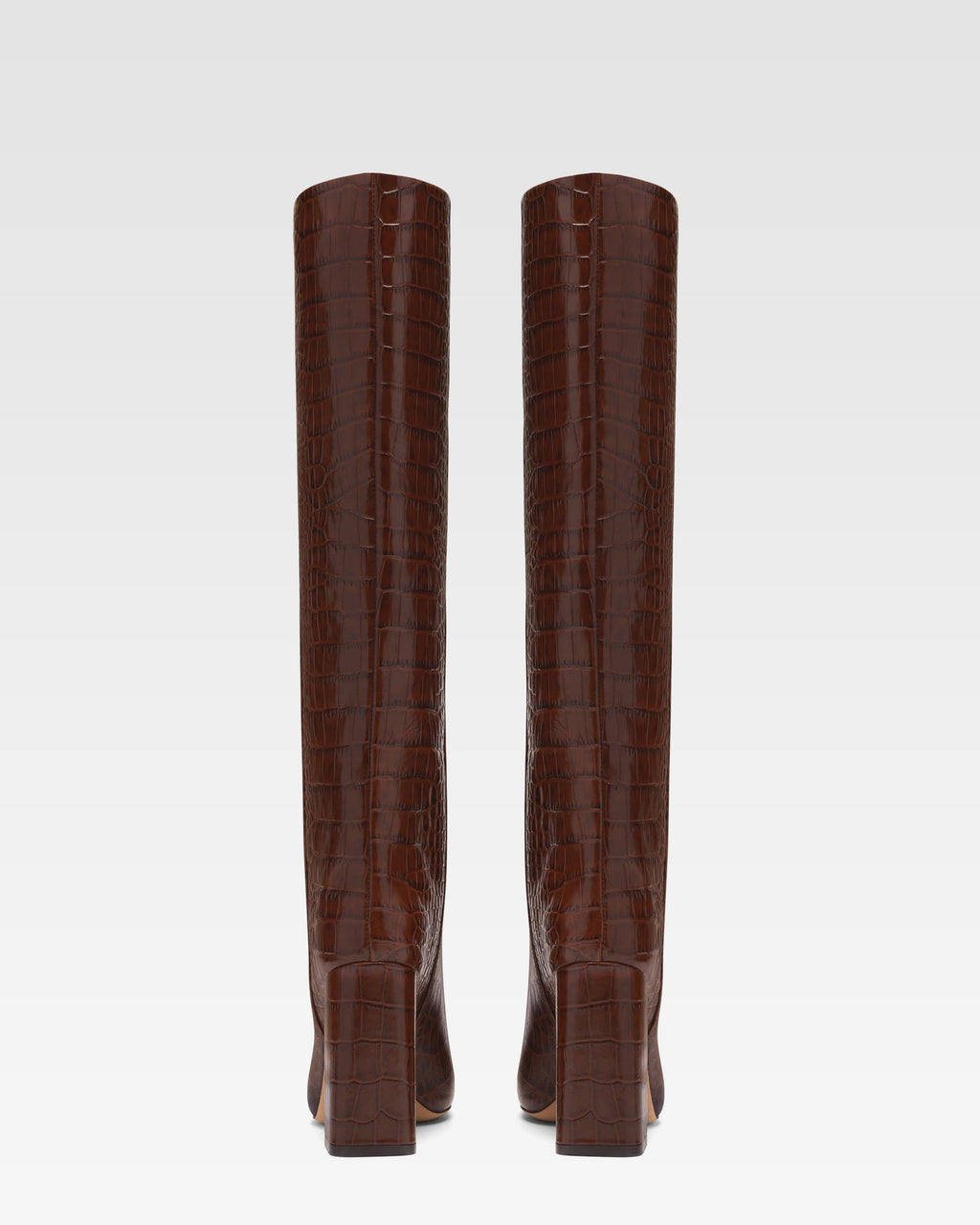 Schokoladenbraune Lederstiefel in Kroko-Optik