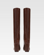 Schokoladenbraune Lederstiefel in Kroko-Optik