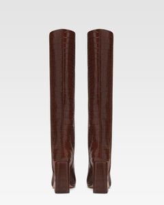 Schokoladenbraune Lederstiefel in Kroko-Optik