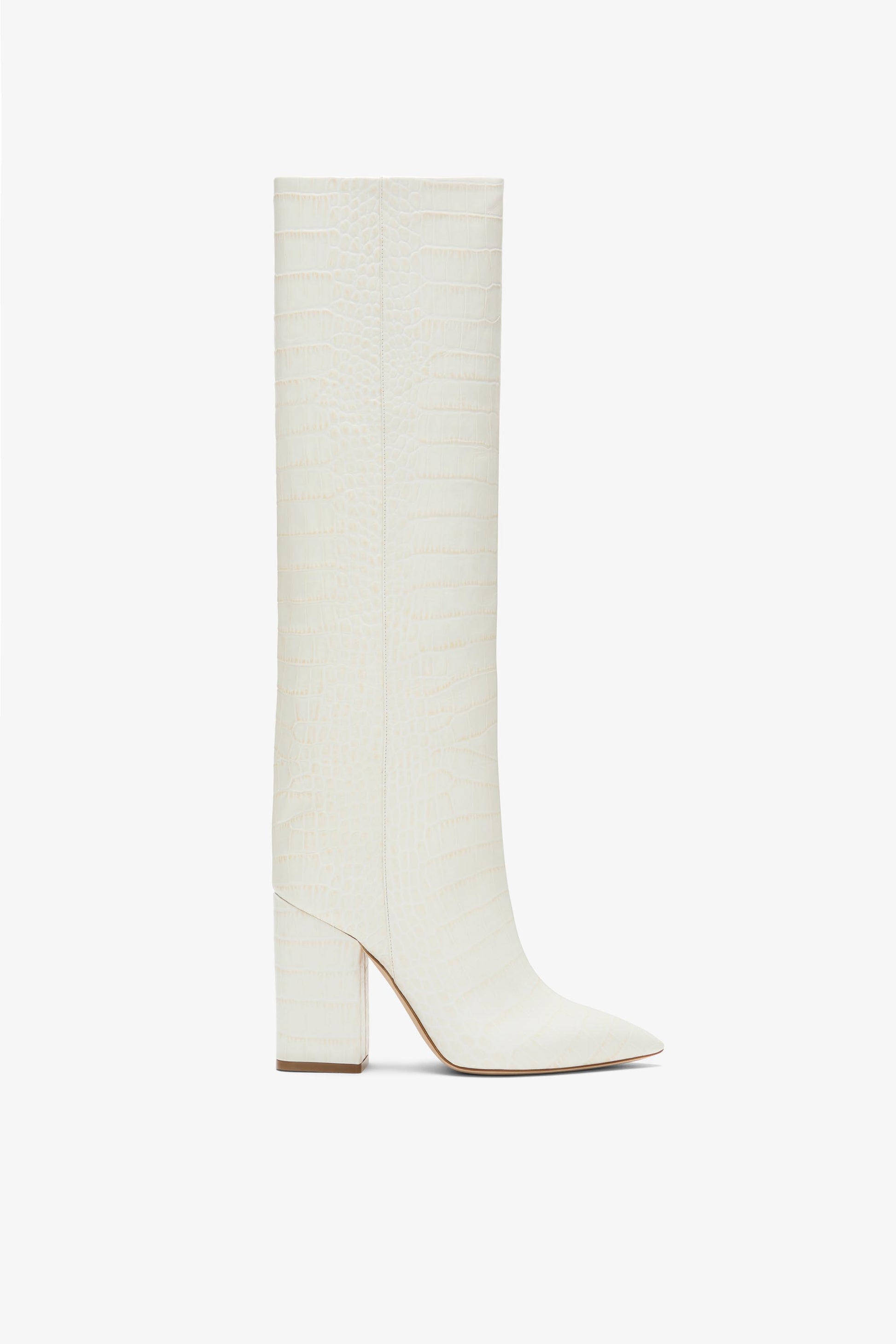 White croc-effect leather boots