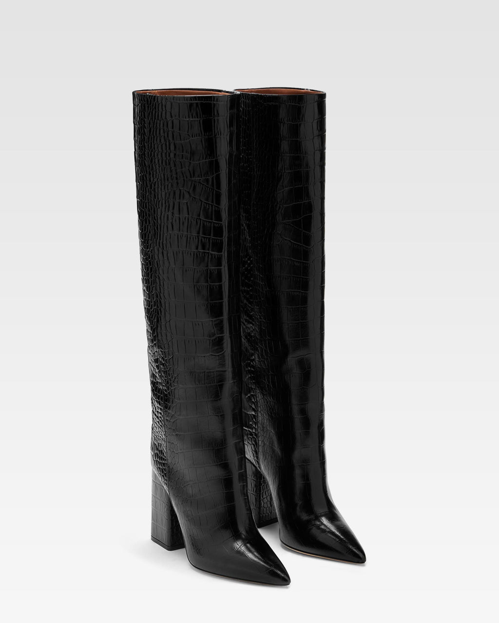 Botas de piel negra con efecto cocodrilo