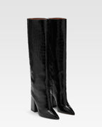 Botas de piel negra con efecto cocodrilo