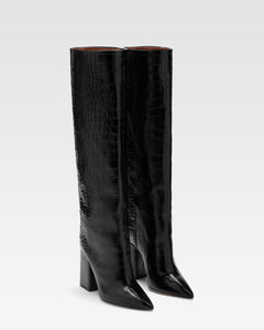 Botas de piel negra con efecto cocodrilo