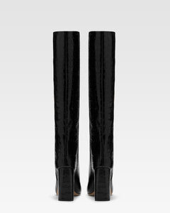 Botas de piel negra con efecto cocodrilo