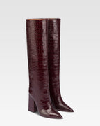 Botas hasta la rodilla de piel suave con efecto cocodrilo rouge noir