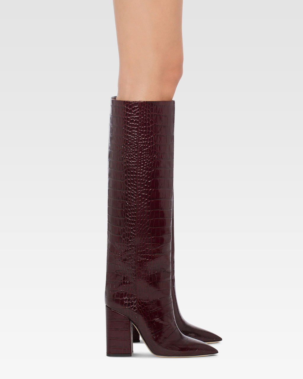 Botas hasta la rodilla de piel suave con efecto cocodrilo rouge noir