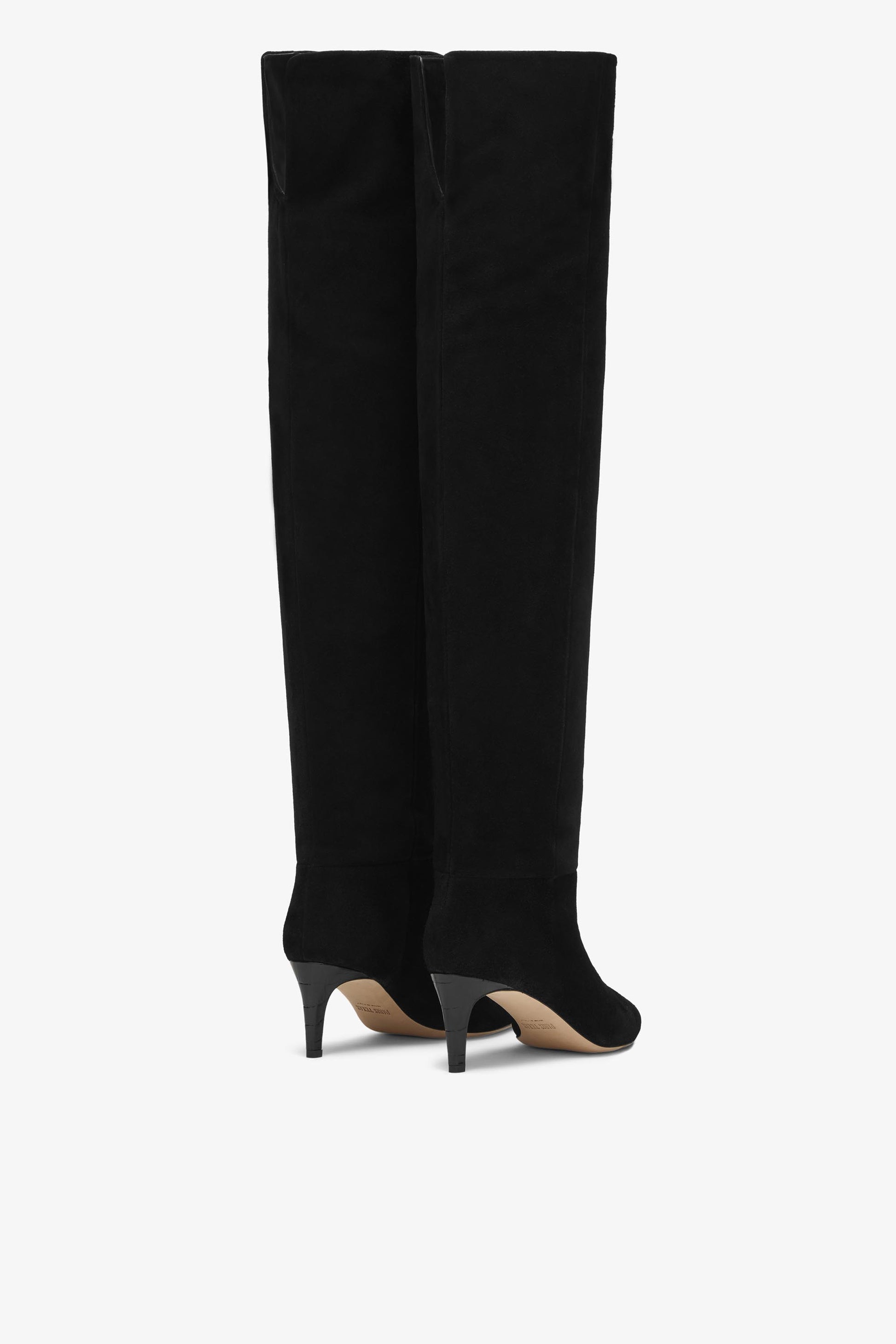 Overknee Stiefel aus schwarzem Kalbsveloursleder mit 60 mm-Absatz
