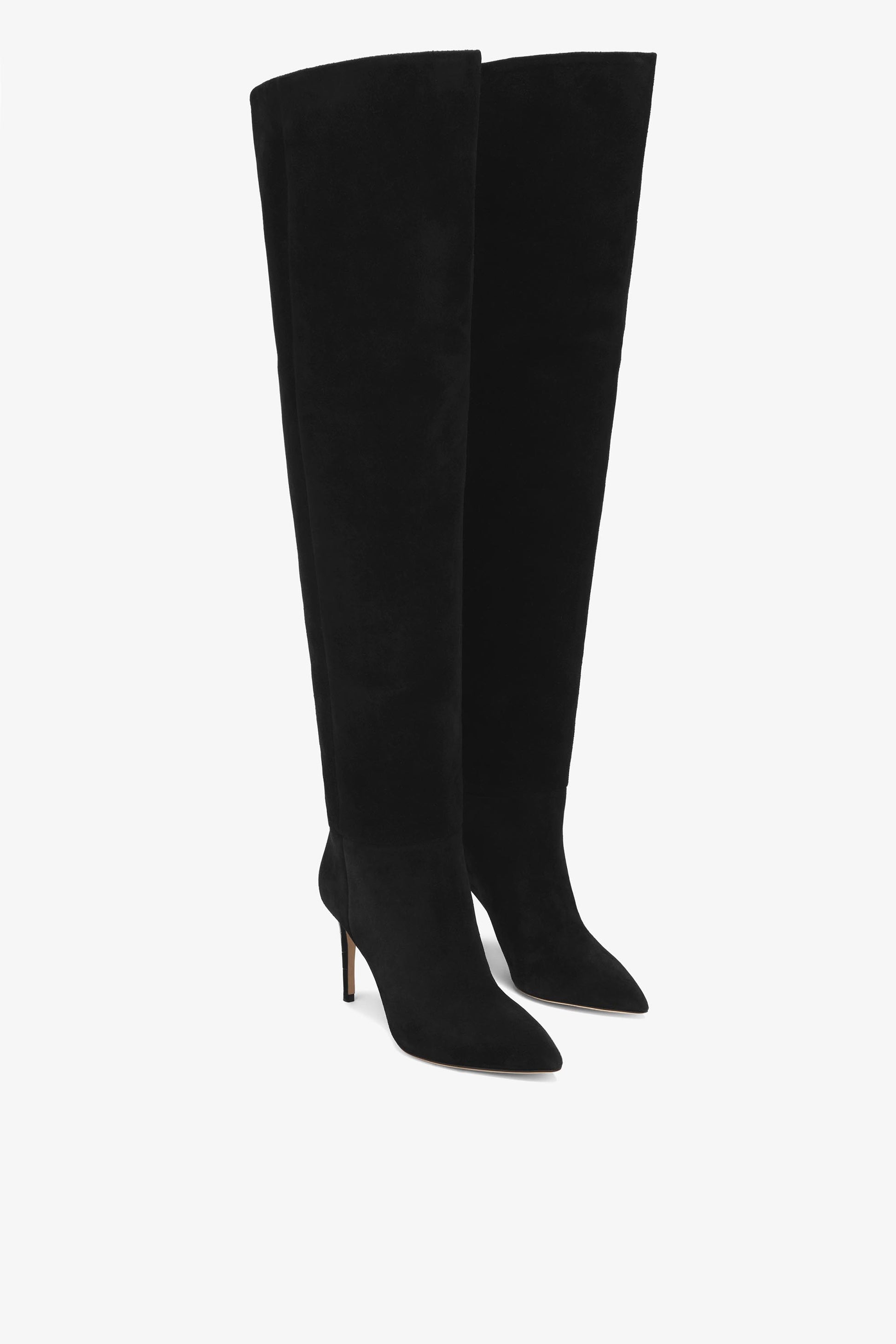 Overknee-Stiefel aus schwarzem Kalbsveloursleder mit 85 mm-Absatz