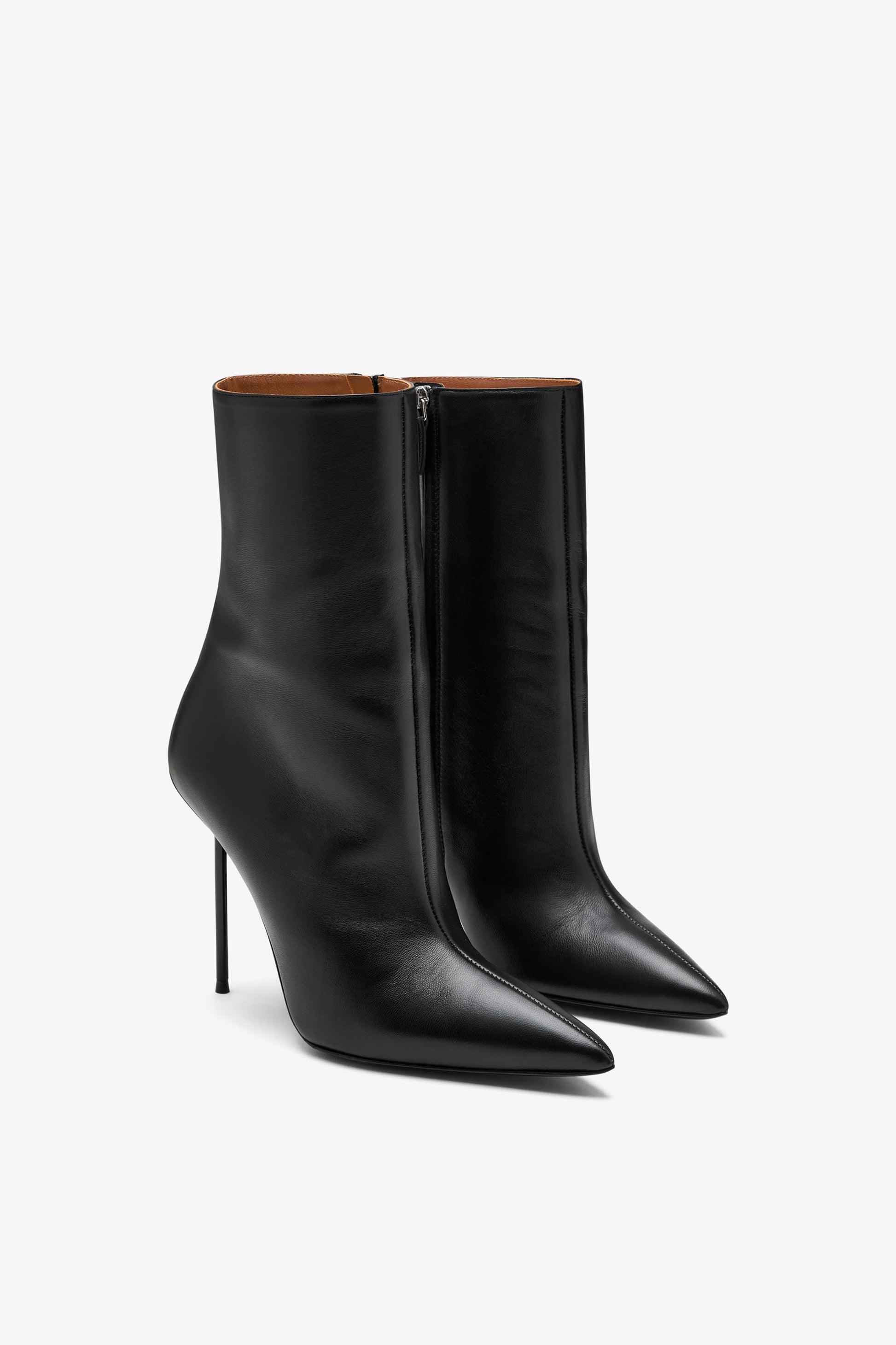 Black nappa leather stiletto ankle boots