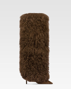 Stiefel aus Wildleder und braunem mongolischem Fell