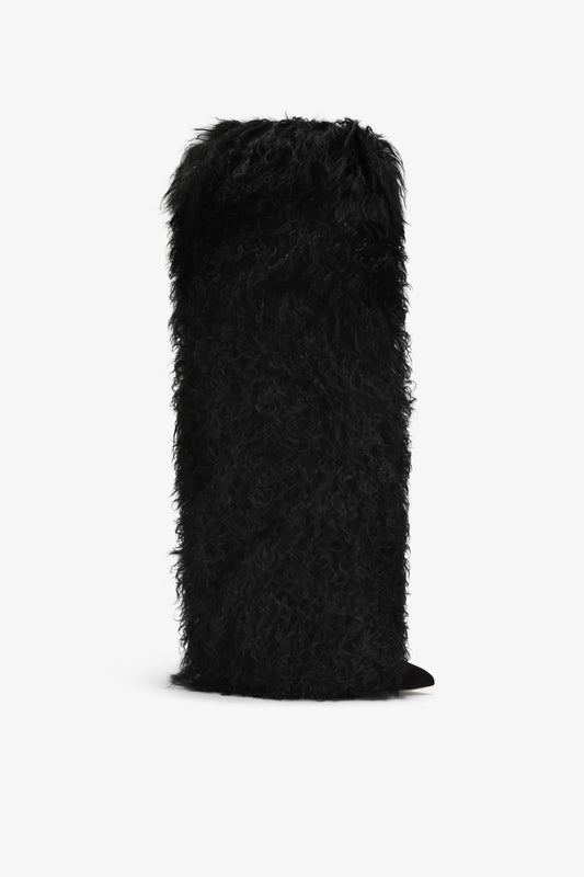 Stivale tacco a spillo in pelliccia furry nera