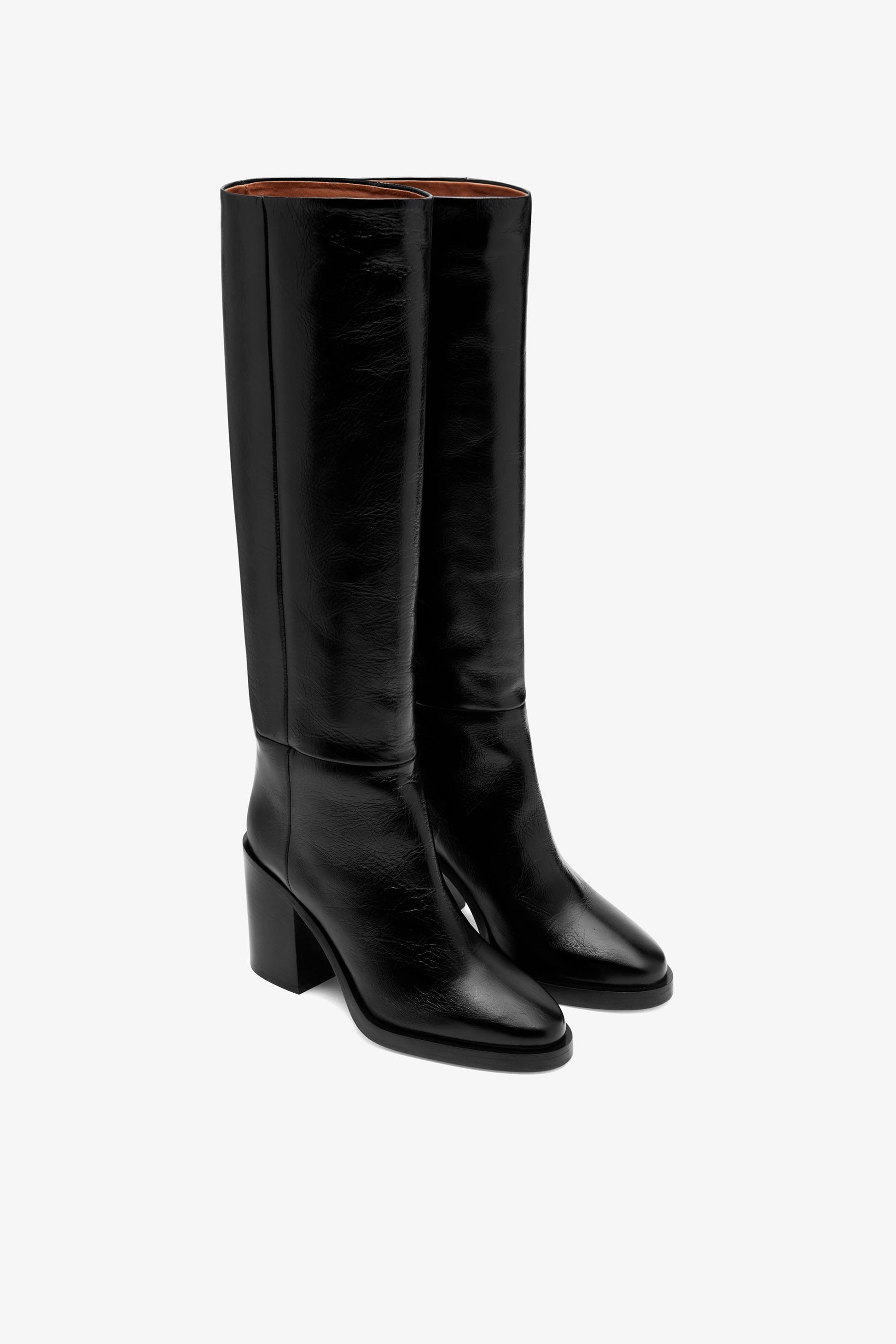 Black crinkle-effect leather boots
