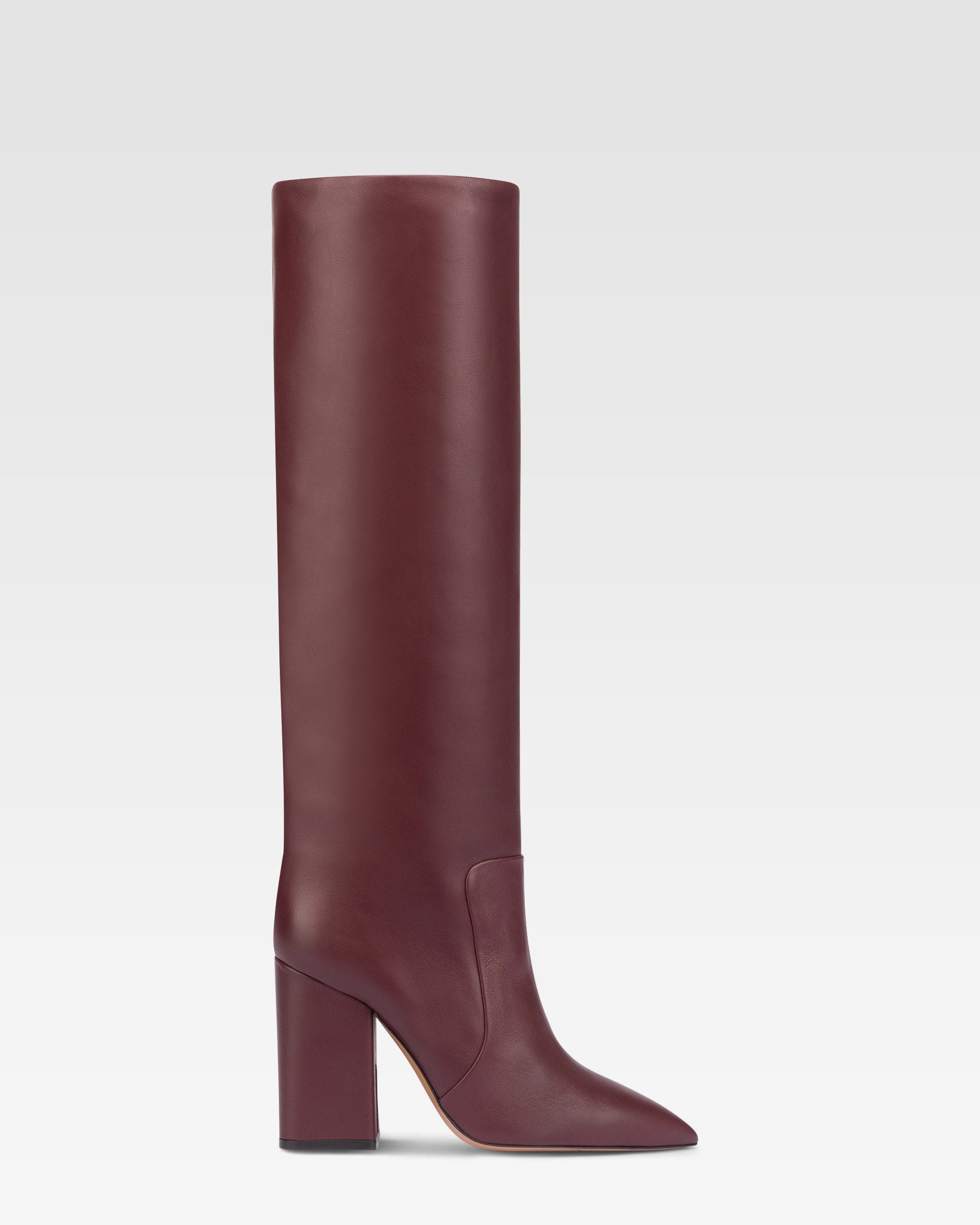 Bottes a hauteur de genou en cuir lisse bordeaux
