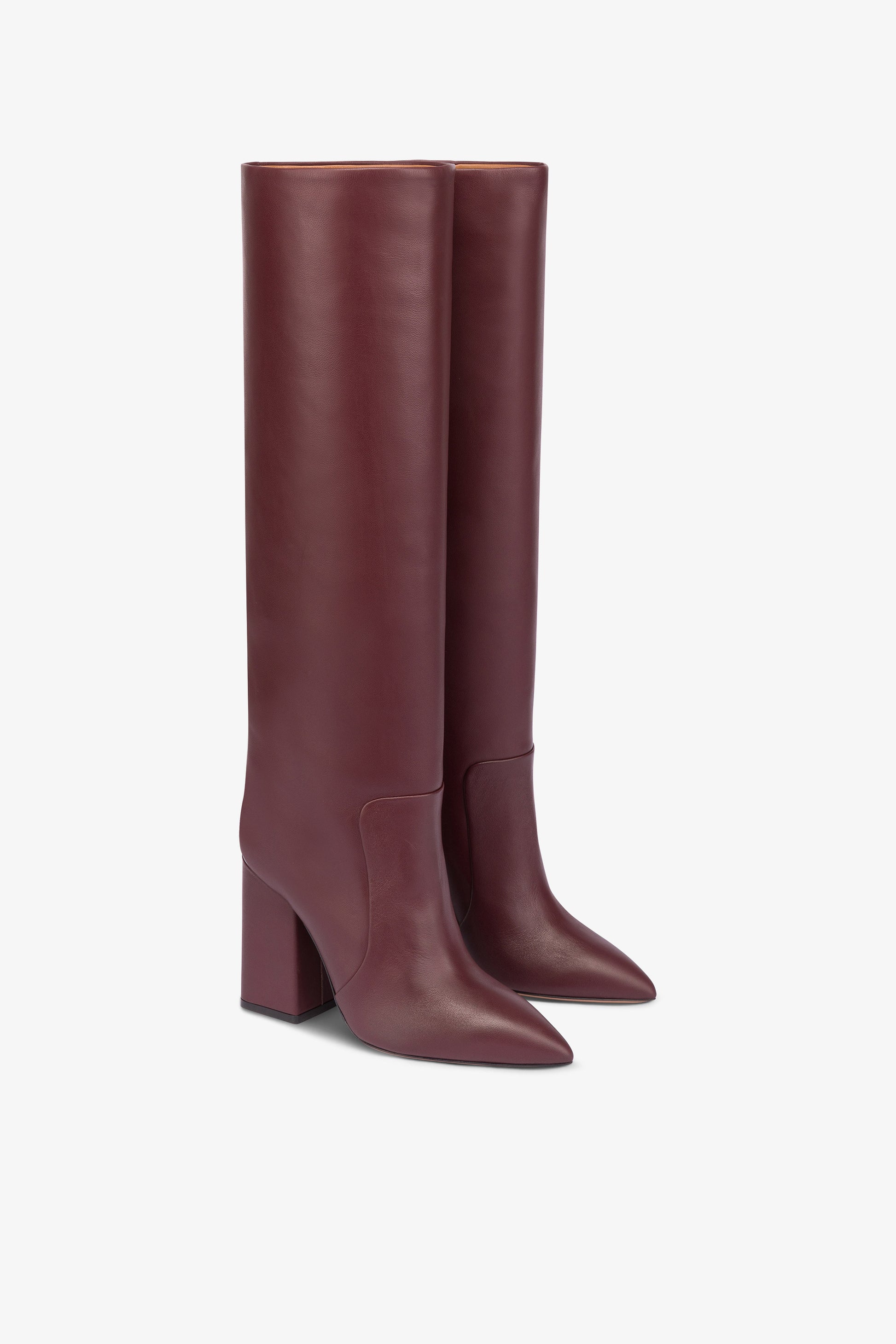 Knee-high boots in smooth burgundy leather