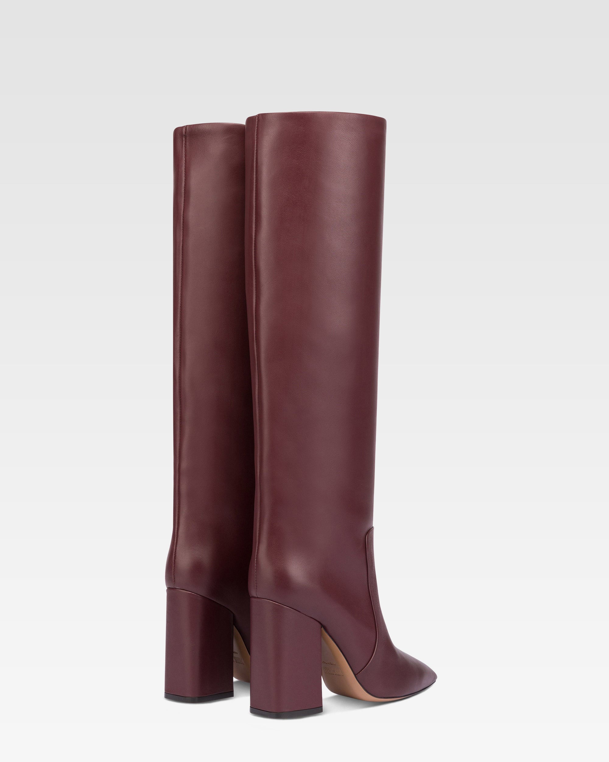 Bottes a hauteur de genou en cuir lisse bordeaux