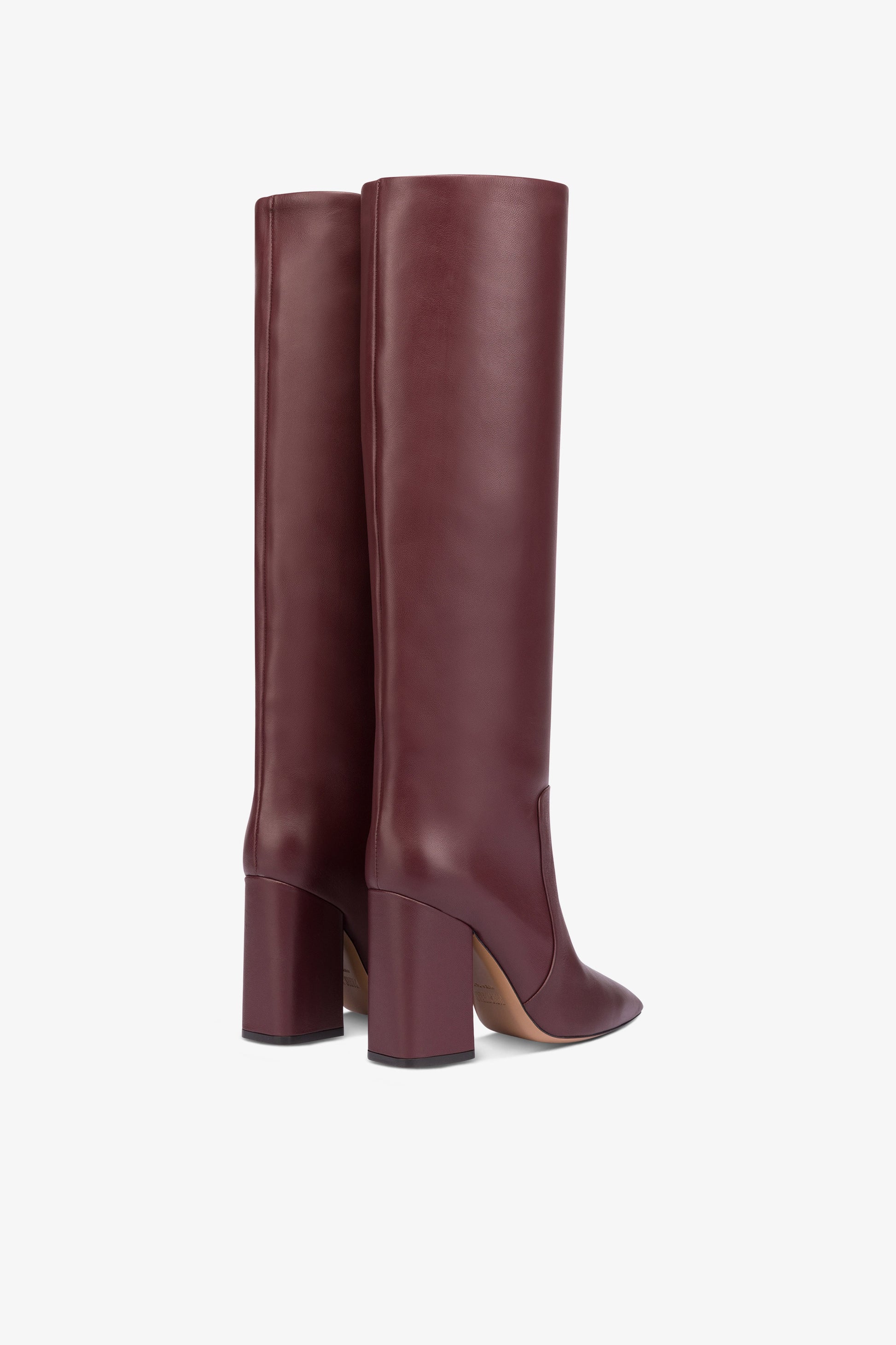 Knee-high boots in smooth burgundy leather