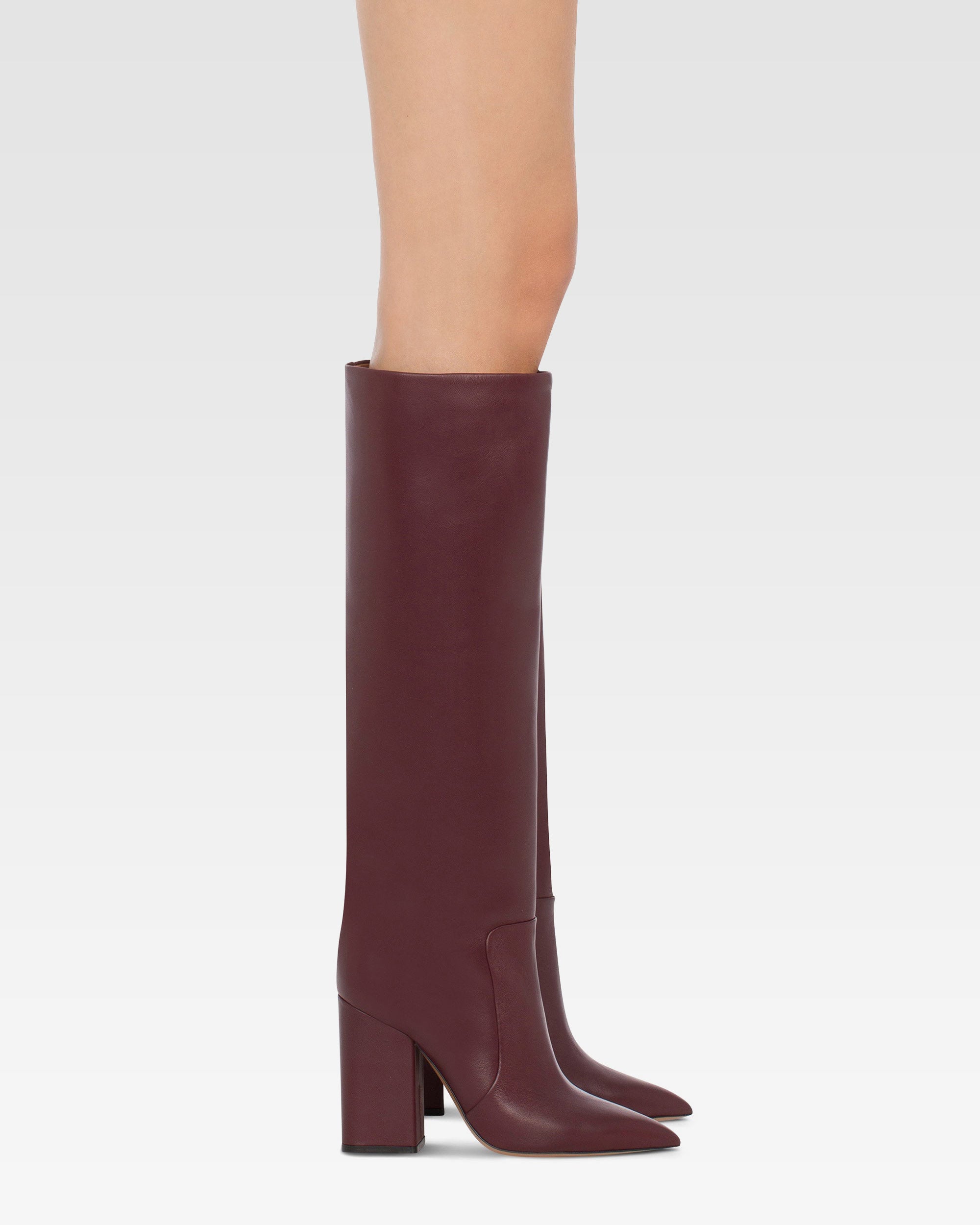 Bottes a hauteur de genou en cuir lisse bordeaux