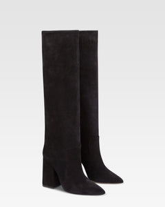 Kniehohe Stiefel aus weichem Wildleder in samtweichem Schwarz