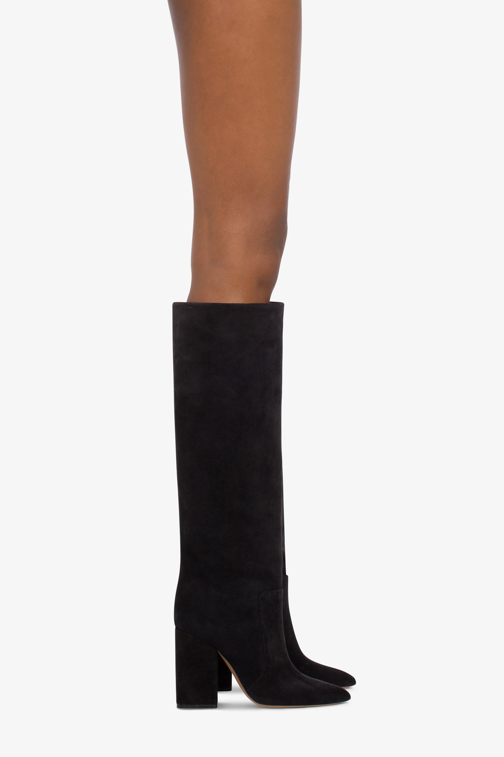 Knee-high boots in soft off-black suede leather - Indossato