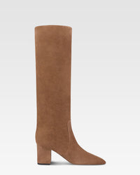 Bottes a hauteur de genou en cuir suede doux et poivre — Marron