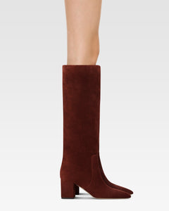 Bottes en cuir suede de veau acajou