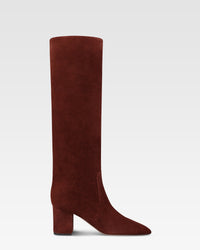 Bottes a hauteur de genou en cuir suede doux et poivre — Mahogany